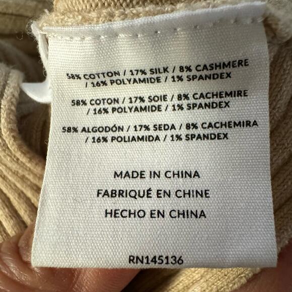 NWT NAADAM Twist Back Short Sleeve Top Beige Cashmere & Silk Blend Ribbed Small - Picture 10 of 10